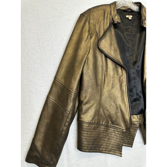 Reba Western Metallic Gold Goat Leather Jacket - Picture 4 of 9
